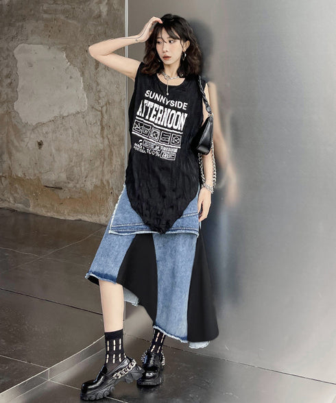 Layered Denim Mix Skirt